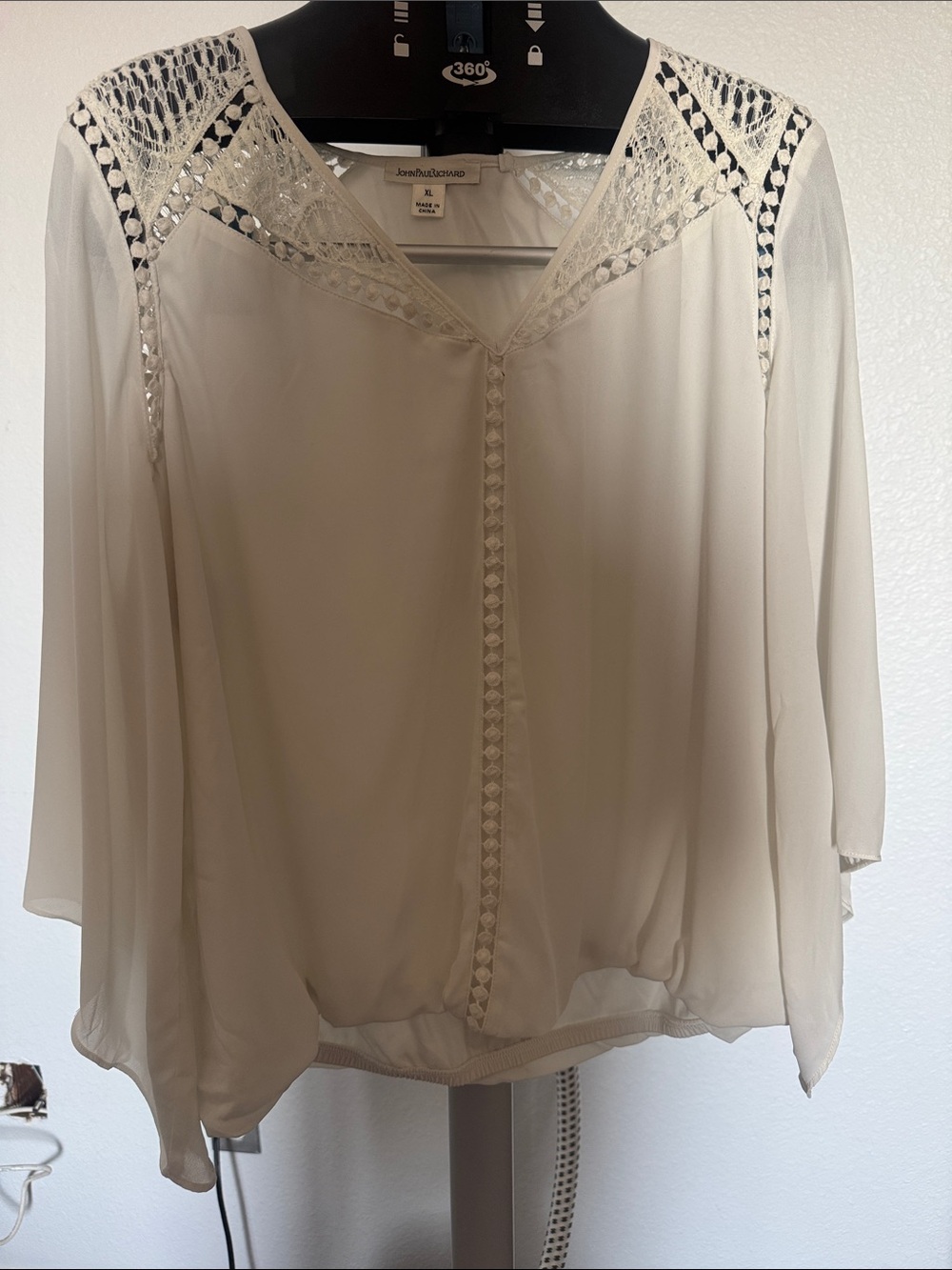 Sweet Storm Ivory Lace-Trim V-Neck Tunic